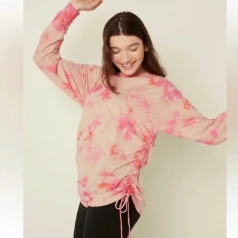 Victoria’s Secret PINK Women's Tie Dye Campus Long Sleeve Ruched Tee Pink M NWT